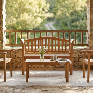 Banc de patio moderne en teck massif 2 places avec assise à lattes, couleur et taille personnalisables pour une utilisation en extérieur dans le jardin - Product Image 4