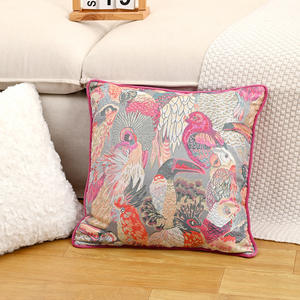 Elegante <span class=keywords><strong>funda</strong></span> de almohada cuadrada geométrica de estilo nórdico para niñas, Jacquard rojo rosa de lino, decoración del hogar para sala de estar y dormitorio - Product Image 3