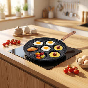 7-Hole Non-Stick Frying <b>Pan</b>, Aluminum Breakfast Egg <b>Pan</b> with Ergonomic <b>Handle</b> for Commercial Kitchen & Home - Product Image 2