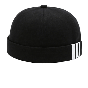 New Arrival Men's Cotton Summer Hip Hop <b>Cap</b> Rolled Cuff Brimless Striped Letter <b>Flat</b> Dobby Sporty Curved Sailor <b>Hat</b> Business - Product Image 1