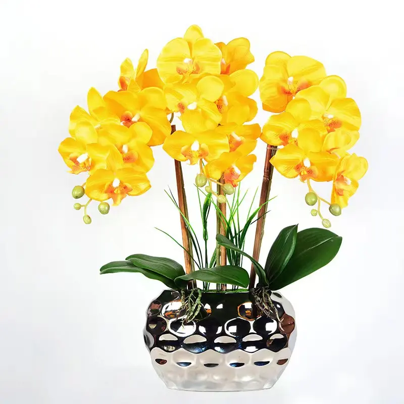 Kunstmatige Orchidee In Sliver Vaas Witte Zijde Orchideeën Bloem Voor Thuis Keukentafel Centerpieces Decoratie