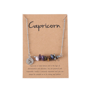 Collar Gargantilla Retro <span class=keywords><strong>de</strong></span> Acero Inoxidable con los 12 Signos del Zodiaco, con Tarjeta, Collar <span class=keywords><strong>de</strong></span> Horóscopo con Piedra Natural, Joyería para Regalo - Product Image 5