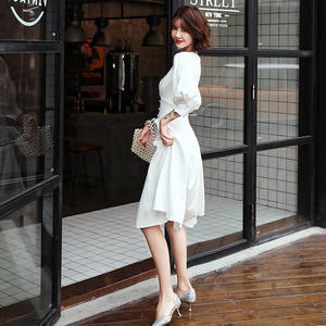 Robe de soirée blanche pour femmes, nouveau style, tempérament quotidien, <span class=keywords><strong>satin</strong></span> français - Product Image 4