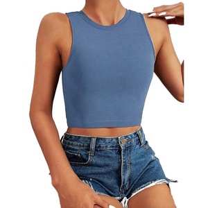 Vente en gros Nouveau style Personnalisé Fitness Gym Entraînement Sportswear Sportif Coton Col rond Débardeur de yoga court pour femmes - Product Image 4