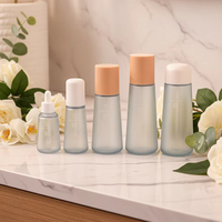 Ensemble de flacons cosmétiques vides en PETG bleu clair dépoli, multi-tailles, coniques, avec compte-gouttes, pour sérum, tonique et lotion