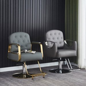 Silla moderna de cuero de lujo para salones de belleza, sillón reclinable de acero inoxidable de metal dorado y plateado con <span class=keywords><strong>barber</strong></span>ía elegante - Product Image 3