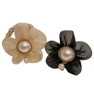 MIO New Fashion Imitation Glitzer Perle Haarband hören Zubehör klare Organza Blume Perle Haar gummi mit Perlen