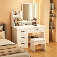 Coiffeuse de style européen pour chambre à coucher, design moderne et minimaliste, miroir éclairé, rangement modulaire intégré