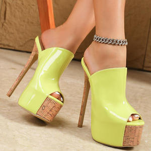 <span class=keywords><strong>Mules</strong></span> à talons hauts fins vertes tendance pour femmes, sandales à plateforme imprimé <span class=keywords><strong>bois</strong></span>, chaussures d'été à bout ouvert et <span class=keywords><strong>talon</strong></span> aiguille - Product Image 3