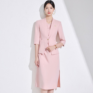 Chaqueta de traje de <span class=keywords><strong>Vestido</strong></span> de manga tres cuartos para mujer para Primavera Verano ocasiones formales profesional elegante cuello en V XL botón - Product Image 1