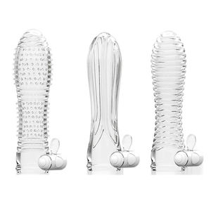 Extensión de pene vibrador de cristal transparente, condón de goma suave, Juguetes sexuales para hombres, masaje vaginal, anillos para pene - Product Image 3
