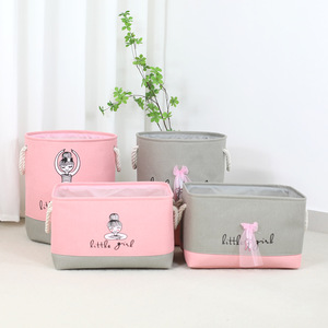 Cestino portaoggetti in tessuto rosa di grande capacità giocattolo quadrato e pattumiera per vestiti sporchi con stile cartone animato per ragazze serie di scatole ordinate - Product Image 2