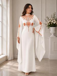 Women Polyester Abaya <b>Dress</b> Beautiful Beaded Detailing Long Sleeve <b>Modest</b> Silhouette Dubai Style Eid Ramadan Wedding <b>Party</b> - Product Image 1