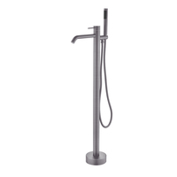 Ensemble de douche moderne autoportant avec poignée en laiton poli et barre coulissante, robinet de baignoire monocommande à montage au sol