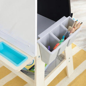 Chevalet d'art double face en bois pour enfants, réglable, avec plateau de rangement pour rouleau de papier, tableau blanc et tableau noir - Product Image 4