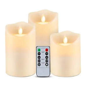 Kanlong conjunto de 3 velas de chama 3d, conjunto de velas de natal com pilar elétrico