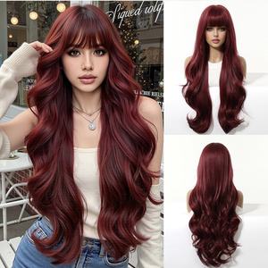 Nouvelle <span class=keywords><strong>perruque</strong></span> complète pour femme, cheveux longs bouclés bordeaux, grandes ondulations, simulation naturelle, style Ruili, peut être teinte, fabriquée à la machine, pour l'exportation - Product Image 1