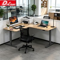Bureau debout électrique ergonomique en forme de L de 1,6 m de large avec 3 moteurs et structure métallique robuste et réglable