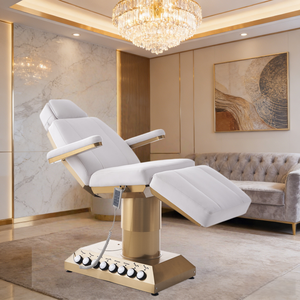 Cama de Belleza Eléctrica Portátil Moderna con 4 Motores de Elevación, Luces LED, Control de Pie, Material PU, Cama Cosmética para Salón - Product Image 1