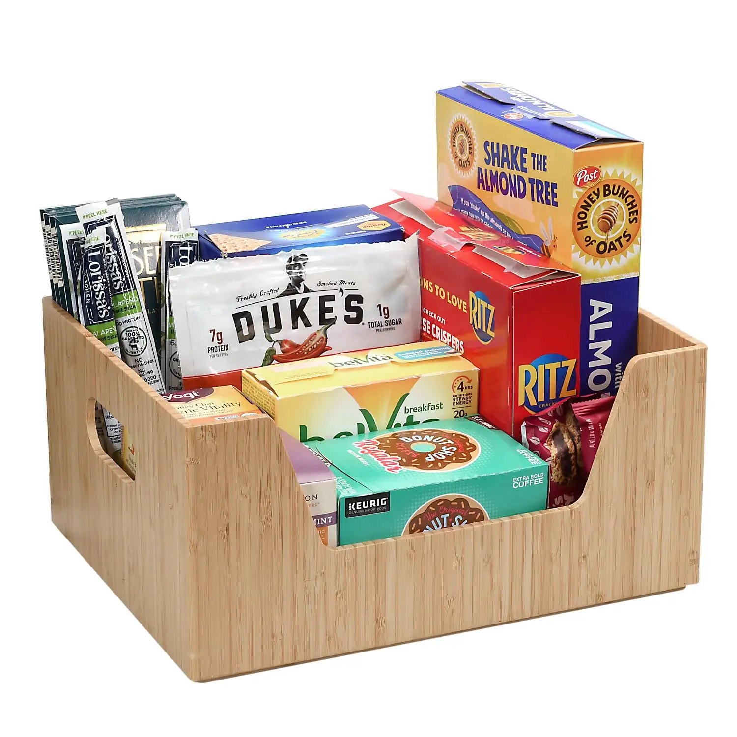 Wooden Storage Box with Open Front Bin Organizer to use in kitchen pantries cabinets and countertops