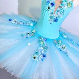 Traje de Ballet Clásico Azul para Adultos, Tutú de Ballet Profesional para Mujer, Tutú con Adornos Florales para Representaciones de El Cascanueces - Product Image 4