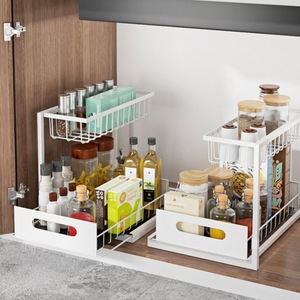 <b>Kitchen</b> Cabinet Storage <b>Rack</b> Multi Functional Pull Out Spice Organizer For Countertop Use White Carbon Steel - Product Image 1