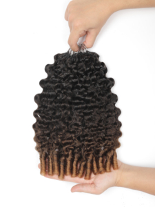 Extension per capelli umani ricci <span class=keywords><strong>invisibili</strong></span> pre-separati senza nodi, con ricci a burmese all'uncinetto, effetto piuma - Product Image 1