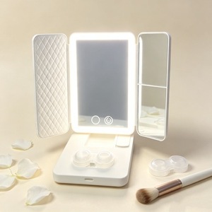 Miroir de maquillage LED pliable S7NMAXTOP avec éclairage tactile à intensité réglable, miroir de vanité portable, base incluant un étui pour lentilles de contact - Product Image 2