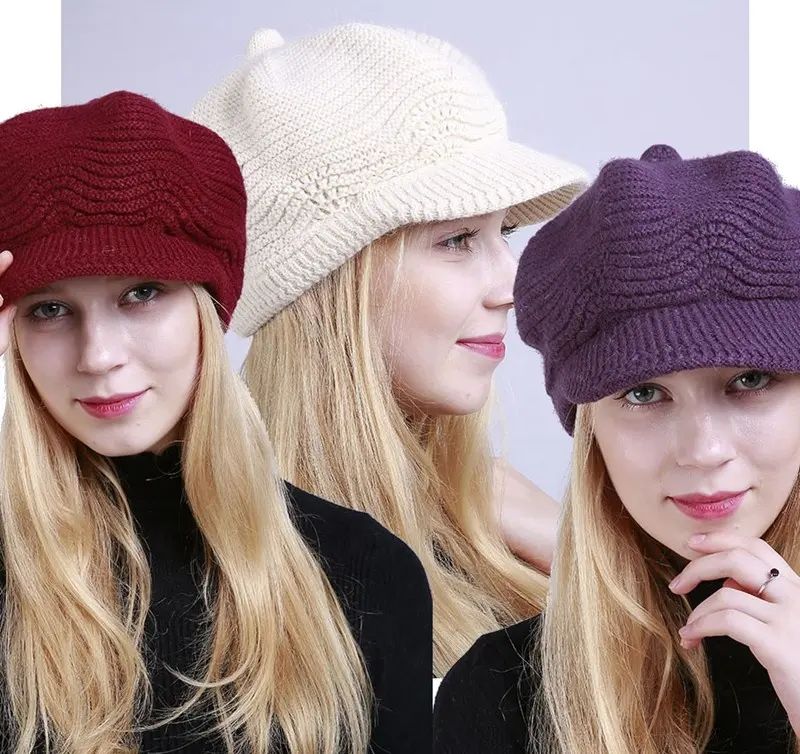 Y302006 nouvelles couleurs de chapeaux d'hiver pour femmes, casquette en laine tricotée côtelée avec bord