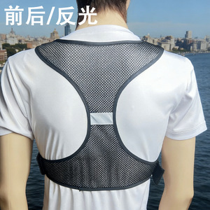 Chaleco para correr, impermeable, reflectante, con soporte trasero de malla, para maratón, fitness, deportes al aire libre, equipo para correr, color negro sólido - Product Image 1