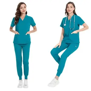 Combinaison de travail pour femmes, 14 couleurs, gommage facial, haute qualité, poche, col en V, deux pièces, uniforme de médecin, infirmières, vêtements de travail d'hôpital, épais - Product Image 4