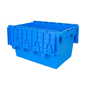 Heavy Duty Turnover Box Storage Crates Plastic Moving Crate Stackable Tote Bin Attached Lid Crates