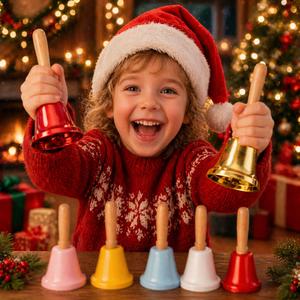 Christmas Jingle Hand Metal <b>Ring</b> With Wooden Handle 11.6Cm Holiday Party Decoration Santa Bell <b>Kids</b> Gift - Product Image 1
