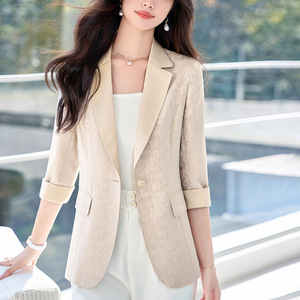 Women's Black Blazer Slim Fit Mid Sleeve Breathable Polyester Spring Summer Casual Suit Jacket - Product Image 3