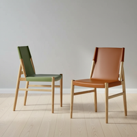 Fauteuil lounge BST Light Luxury Modern B, entièrement en bois massif, style nordique, avec assise en cuir, pour la maison ou un café.