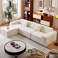 Ensemble de canapés de salon de luxe moderne en forme de L, 2 et 3 places, en velours côtelé, sectionnel modulaire à compression sous vide pour la décoration intérieure