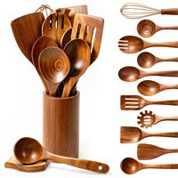 Ensemble d'ustensiles de cuisine en bois de teck de 13 pièces, ustensiles de cuisine en bois, gadgets de cuisine pour la maison, la pâtisserie