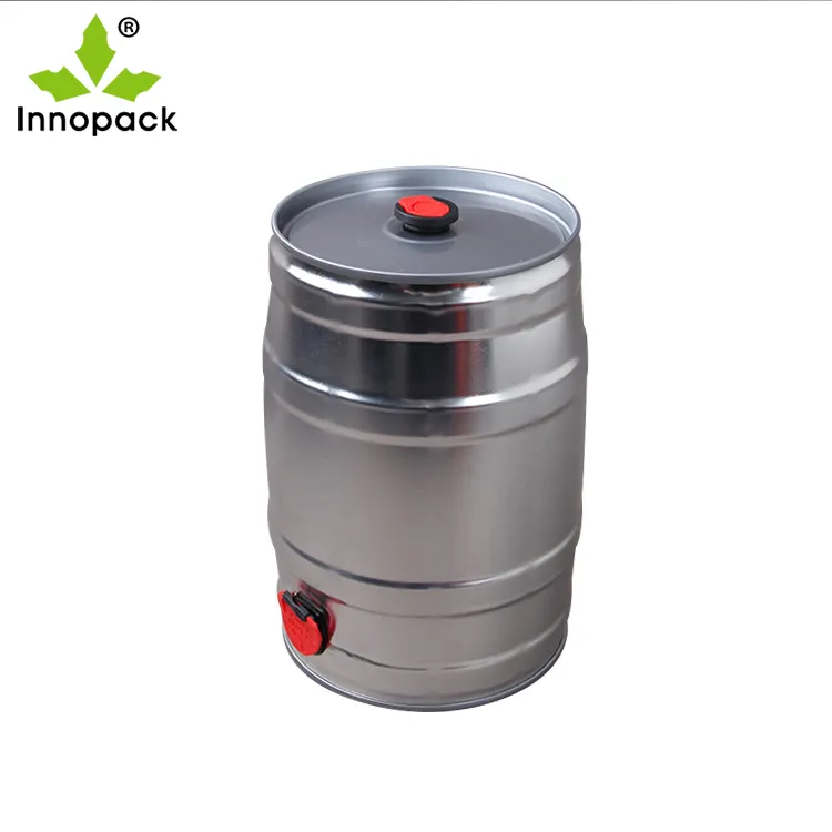 printed mini metal 5l beer keg with closure and tap