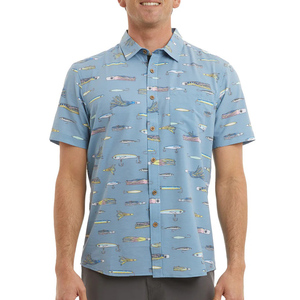Chemise de pêche entièrement boutonnée en nylon recyclé sublimé Brandsun, avec fermeture à boutons perlés et impression intégrale motif poisson, personnalisable. - Product Image 1