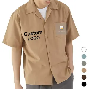 OEM-Camisa de manga corta con cierre de botones para hombre, camisa de trabajo de talla grande de 100% algodón con diseño personalizado para verano