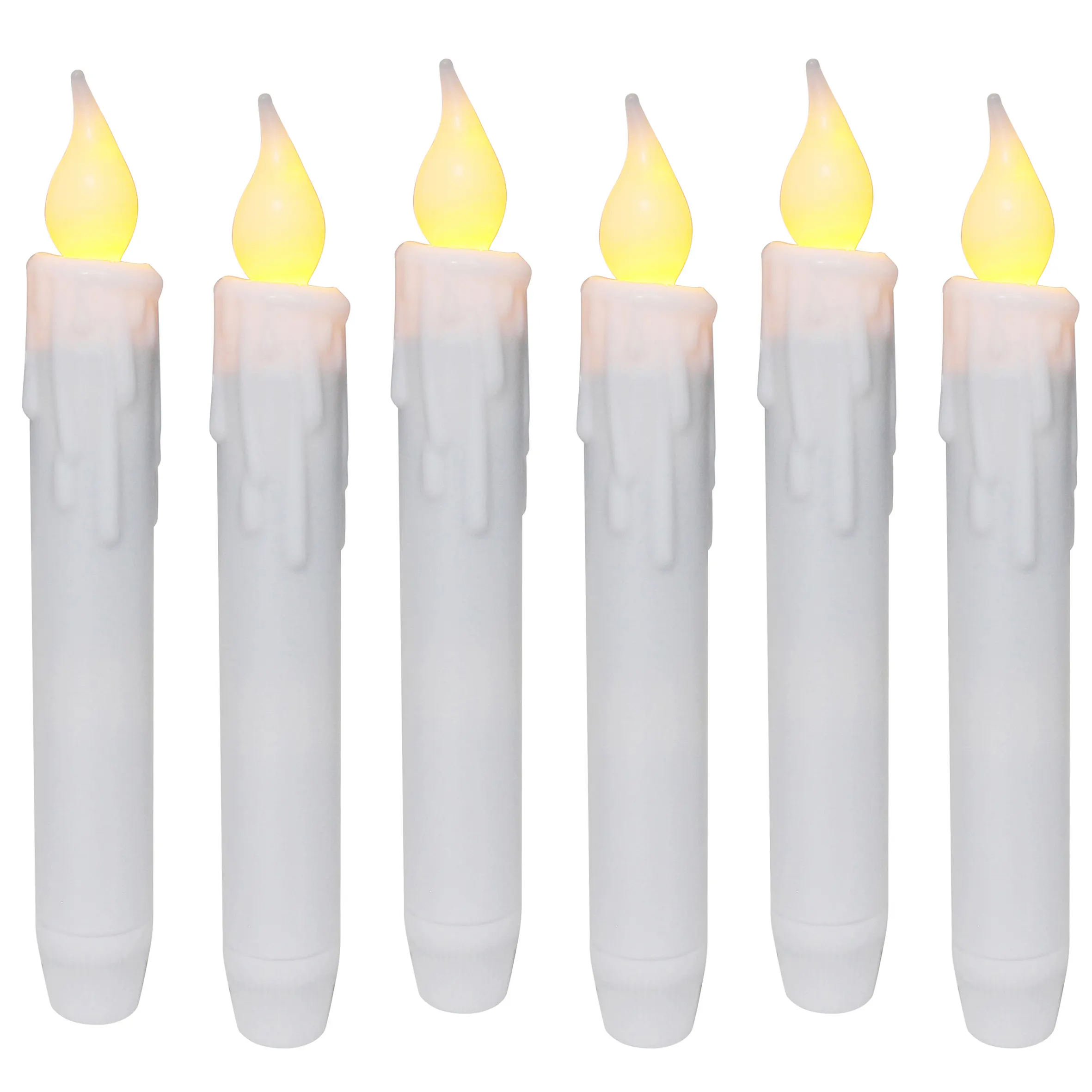 Set of 6 Flickering Warm White LED Resin Drip 7 Inch Flameless Taper Candle with Timer