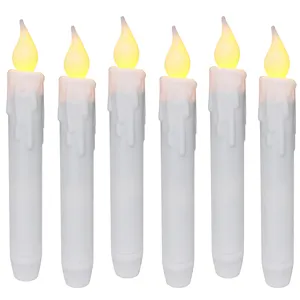 CVHOMEDECO. Flickering Taper Candles LED Drip Flameless Candles, Battery Operated with Timer, White, 6-3/4 Inch, Set of 6