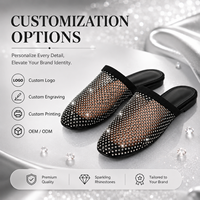 Mules en maille à strass pour femmes, chaussures plates scintillantes sans talon, style coréen, logo personnalisé, vente en gros