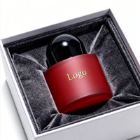 Flacons de parfum en verre atomiseur de Dubaï de 50 ml, forme ronde, givrés, colorés, avec bouchon noir et emballage en boîte, vente en gros