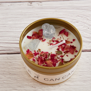 Bougies en cire de soja parfumées AIKUN en pots en étain dorés avec pierres de cristal et fleurs séchées, sans fumée, pour la décoration de la maison - Product Image 1