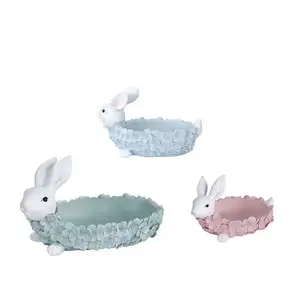 High Quality Resin Easter Bunny Tray Decorative Statues Holiday Tabletop Storage Festive Home Decor