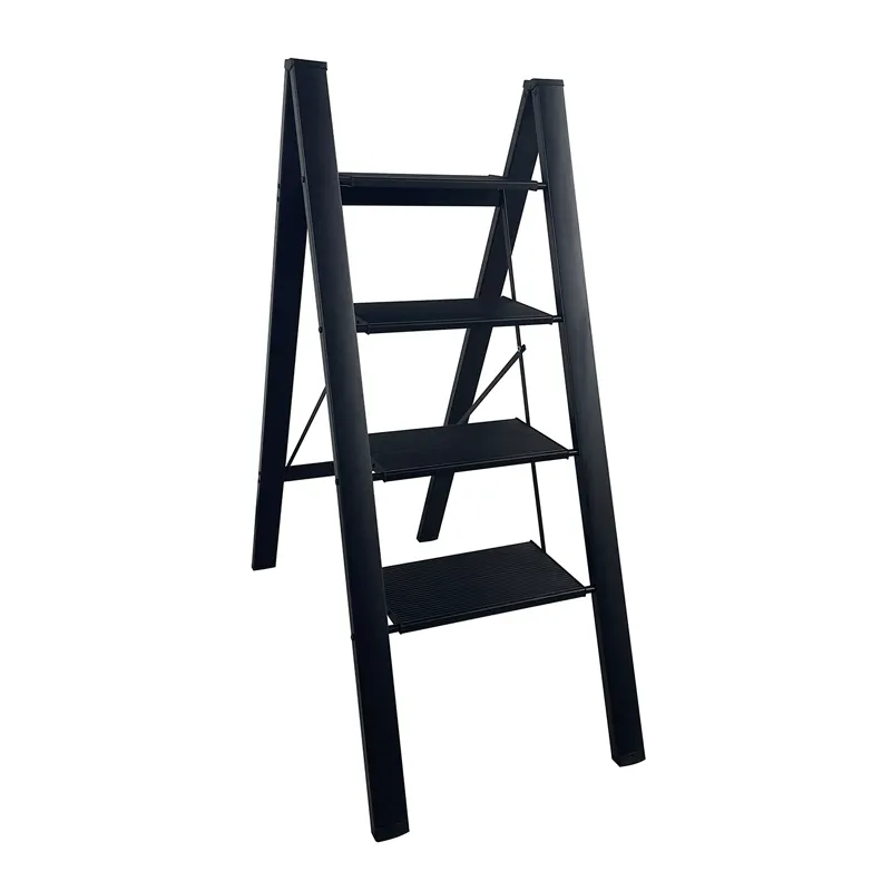 Moderne 4-Step Opvouwbare Zwarte Ladder Draagbare Aluminium Huishoudelijke Inspectie Ladder Met Rechte Design Ce Gecertificeerd Voor Verkoop