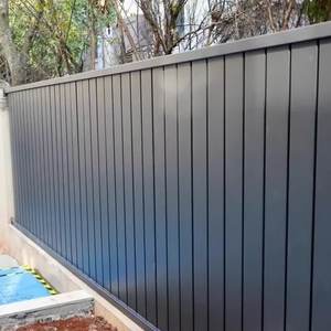 Portails de clôture modernes en aluminium noir thermolaqué, clôture de jardin extérieure économique en alliage d'aluminium, treillis à lames verticales, modélisation 3D - Product Image 6