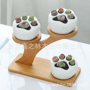 Modern Minimalist Wooden <b>Desktop</b> <b>Shelf</b> Multi Tiered Plant Display Rack Solid Wood Succulent Holder 20cm Length - Product Image 3