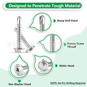 410 Stainless Steel Hex Washer Head Self Tapping Screws Assortment Kit 175pcs Imperial Phillips Drive Metal <b>Fasteners</b> - Product Image 5